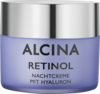 Produktabbildung mattblauer Cremetiegel aus Glas mit silberfarbenem Deckel, ALCINA Retinol Nachtcreme, Inhalt 50 ml